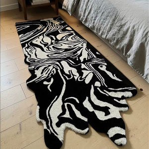 Alfombra de Lana Abstracta de Pelo Corto, Hecha a Mano, Premium, Color Beige Neutro Moderno, Apta para Mascotas, Antideslizante, Ecológica, para Uso Doméstico y Comercial - Product Image 1