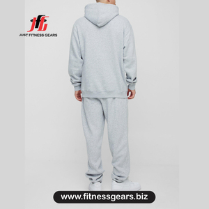 Survêtement à capuche pour homme, écologique, gris uni, en coton, coupe classique, avec poches latérales, pour l'hiver - Product Image 2