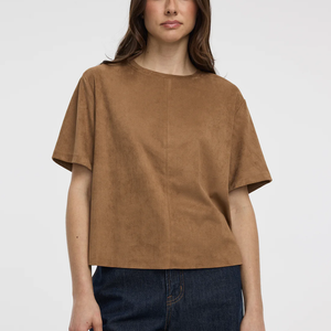 T-shirt en tricot marron surdimensionné à manches courtes, col rond, vêtement décontracté pour homme, couleur unie, coupe classique - Product Image 1