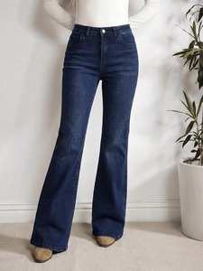 Pantalones Acampanados de Cintura Alta, Nuevos Jeans de Mezclilla Ajustados para Mujer, Diseño Bordado Transpirable con Cintura Alta para Verano y Otoño - Product Image 1