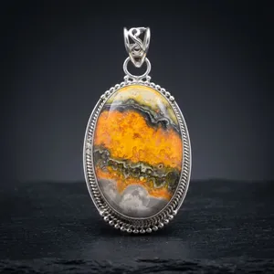 Pendentif ovale fait main en argent sterling 925 avec jaspe abeille, bijou de déclaration naturel au design unique - Product Image 5