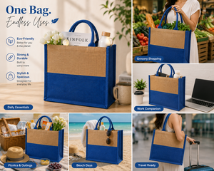 Custom Dual Color Laminated Jute <b>Tote</b> Bag Eco Friendly Reusable Shopping <b>Beach</b> <b>Tote</b> Wedding Carry Bag Premium Burlap Top Handle - Product Image 4