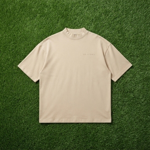 Men's Beige T Shirt High Neck Crew Neck Oversized Short Sleeve Casual Streetwear Minimalist Cotton <b>Tshirt</b> - Product Image 6