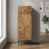 Lemari Penyimpanan Kayu Solid Ramah Lingkungan Gaya Midcentury Modern 1 Laci 1 Pintu Finishing Natural Desain Berdiri Sendiri untuk Rumah Hotel Kamar Mandi