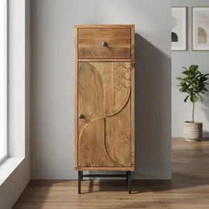 Midcentury Modern Solid Wood Eco-Friendly Storage <b>Cabinet</b> 1 Drawer 1 Door Natural Finish Freestanding Design Home Hotel Bathroom - Product Image 5