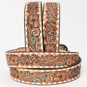 Personalizado turquesa tallado a mano de grano completo de cuero occidental herramientas cinturón diseñador floral grabado latón hebilla cinturón de vaquero - Product Image 3