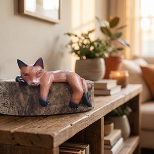 ชั้นวางของไม้เจมปินิสทำมือ รูปปั้นแมวสีน้ำตาล ของตกแต่งบ้านสไตล์เรสติก งานศิลปะรูปสัตว์ ของประดับตกแต่งห้องและโต๊ะทำงาน - Product Image 3