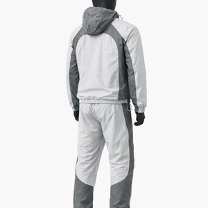 Ensemble coupe-vent gris et blanc à blocs de couleur, résistant à l'eau, à capuche, avec fermeture éclair, pour l'extérieur, toutes saisons, coupe classique - Product Image 5