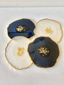 Customized Glam Irregular Stone <b>Coasters</b> With Gold Accents <b>Blue</b> And Whiter For table Home Decor Hotel Restaurant Use By UO INDIA - Product Image 4