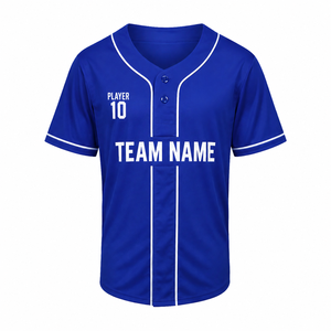Custom Baseball Jersey Blue V-Neck Short Sleeve Moisture Wicking Team Name Print Unisex Adult Regular Fit Screen Printing - Product Image 1