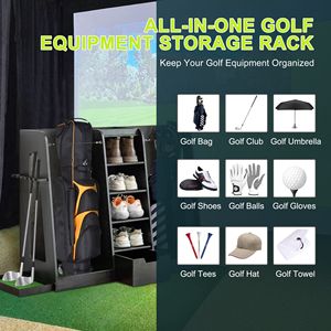 Di alta qualità 55.5 ''x 16'' x 37 ''in legno borsa da Golf organizzatore portaoggetti con 2 cassetti facile montaggio porta Club di colore nero - Product Image 6