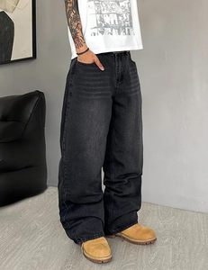 New Fashion Custom Streetwear Canvas <b>Button</b> <b>Fly</b> Straight Knitted <b>Jeans</b> Men Distressed Faded Oversized Hip Hop - Product Image 2
