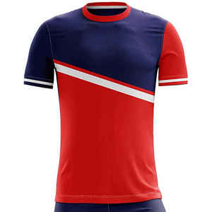 Ensemble de maillots de football personnalisés pour hommes, rouge et bleu marine, manches courtes, polyester à séchage rapide, uniforme de football pour adultes, tenue d'équipe - Product Image 4