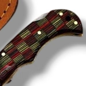 Couteaux pliants décoratifs en damas avec étui en cuir, couteaux de poche portables EDC pour la chasse, le camping, la randonnée, la survie en plein air - Product Image 2