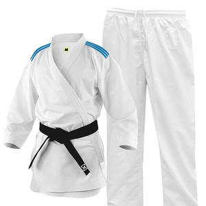 Uniforme de Karate Blanco 100% Algodón, Duradero, Corte Regular, Unisex para Adultos, Conjunto de Ropa de Artes Marciales con Franjas Azules en los Hombros - Product Image 4