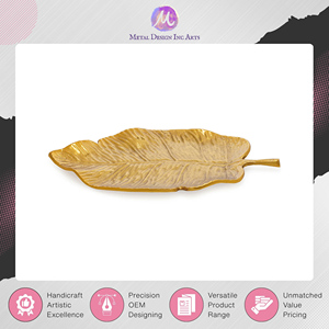 Exhibiting Highest Standard Quality Aluminium Made 30x16x3 cm Size Golden <b>Leaf</b> Shape Platter Trinket Tray for Home Decor - Product Image 6