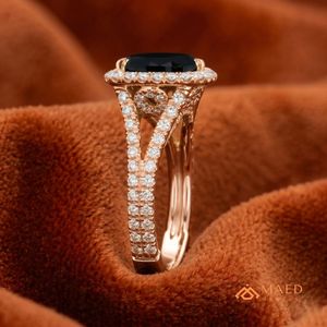 Bague de luxe en moissanite noire pour femme, en or rose, taille coussin, sertie à griffes, bijoux de fiançailles et de mariage, micro-incrustation, cadeau élégant, USA - Product Image 2