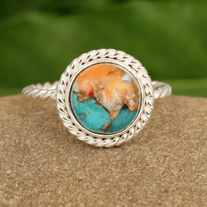 Belle bohème 925 argent Sterling 10mm bague huître naturelle cuivre Turquoise pierre précieuse bijoux bohème pour les femmes vêtements de fête - Product Image 3