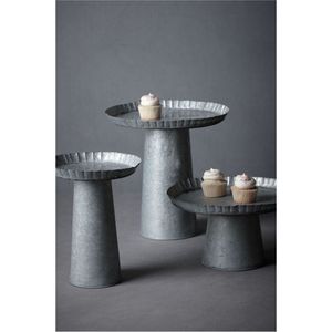 Rustic Galvanized Metal Cake Stand <b>Set</b> Fluted Edge Dessert Display Pedestal Cupcake Holder Tiered Tray for Wedding Party Stand - Product Image 1