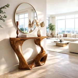 Handmade Wooden Console <b>Table</b> meticulously handcrafted from solid natural wood refined artistry entryway <b>table</b> for living room - Product Image 2