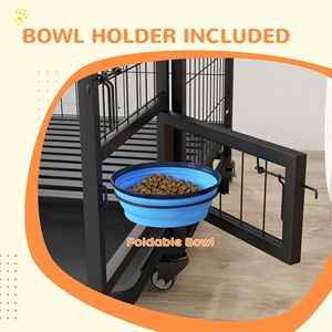 Cuccia per Cani in Metallo Nero Sicura con Supporto per Ciotola, Ruote e Vassoio Rimovibile per Cani di Taglia Media e Grande - Product Image 5