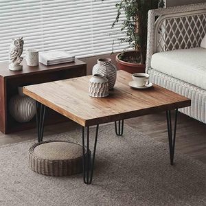 Table basse de luxe en bois avec pieds en métal style épinglette, design rustique et traditionnel, durable et écologique, pour salon - Product Image 6