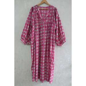 Robe longue bohème en coton imprimé à la main pour femme, légère, respirante, lavable, taille naturelle, idéale pour l'été - Product Image 3