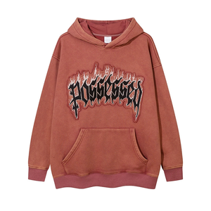 Sweat à capuche brodé surdimensionné avec patchs personnalisés effet vieilli, uni, hiver, 100% coton, poches, haute qualité - Product Image 1