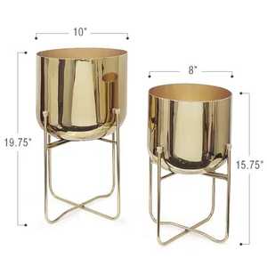 Ensemble de supports pour plantes en métal, laiton doré, blanc, argenté, cylindrique, avec support à pieds croisés, pot de fleurs d'intérieur en métal - Product Image 2