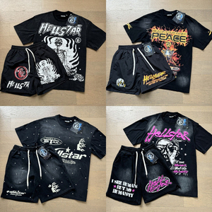เสื้อยืดและกางเกงขาสั้นชุดเซ็ตฤดูร้อนสำหรับผู้ชาย ออกแบบและโลโก้ตามสั่ง ขายส่ง ผ้าฝ้าย 100% กางเกงขาสั้นตาข่าย ทรงโอเวอร์ไซส์ วินเทจ เป็นมิตรกับสิ่งแวดล้อม - Product Image 5