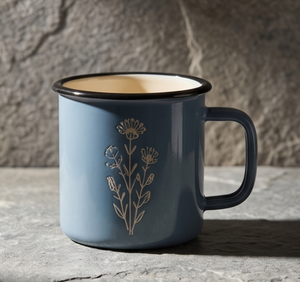 Custom Dusty Blue Outdoor Camping <b>Iron</b> Enamel Mug with Wildflower Graphic Lightweight Shatterproof Metal Coffee Cup - Product Image 3