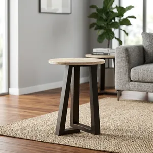 Modern Stone Top Wood Side <b>Table</b> Minimalist Design Living Room Furniture Handmade <b>Round</b> Side <b>Table</b> - Product Image 5