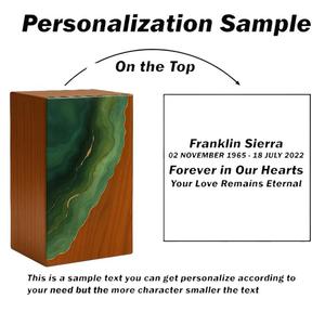 Urna de Resina Verde Esmeralda con Diseño de Geoda y Madera, Decoración Conmemorativa Inspirada en Ágata - Product Image 4