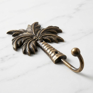 Patère murale en laiton antique motif palmier et feuille tropicale, porte-manteau vintage en métal pour décoration de maison de style côtier, salle de bain, chambre, cuisine - Product Image 5