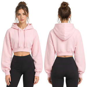 Fabricante de sudaderas cortas con capucha para mujer de marca privada, proveedor mayorista de sudaderas con capucha cortas personalizadas para moda de EE. UU., Reino Unido y Europa. - Product Image 2