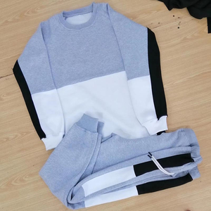 Ensemble de survêtement personnalisé pour homme, color block gris chiné, blanc, noir, sweat-shirt raglan et pantalon de jogging, ensemble deux pièces, vente en gros OEM - Product Image 6