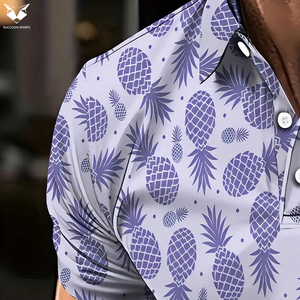 เสื้อโปโลผู้ชายไซส์ใหญ่ แขนสั้น พิมพ์ลายสับปะรดสุดเท่ สีม่วง สินค้าขายดีอันดับต้นๆ - Product Image 3