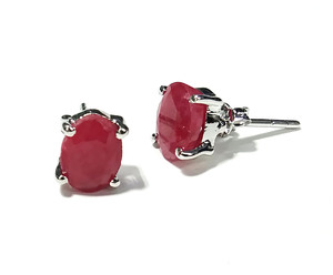 KGN SILVER JEWELLERY HOUSE Pendientes de tuerca de rubí rojo natural, plata de ley 925, gema ovalada, joyería minimalista de piedra de nacimiento, tercera piedra - Product Image 4