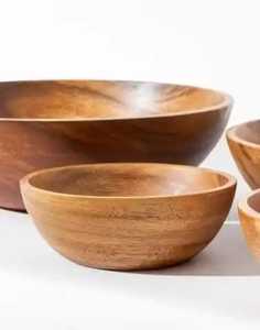 ชามไม้ทำมือทรงกลมสไตล์ชนบทตกแต่งบ้านงานฝีมือธรรมชาติทนทาน - Product Image 6