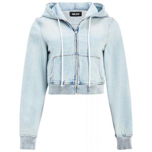 Sudadera con capucha oversize de mezclilla personalizada con borde sin rematar, estilo urbano, desgastada, con cremallera, 400 g/m², lavada y bordada - Product Image 6