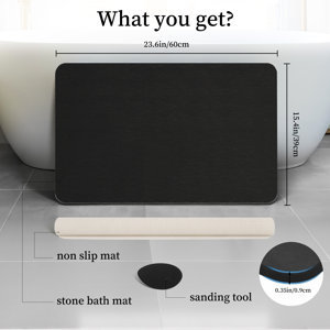 Customised <b>Black</b> Stone Bath Mat, 24''x16'' Non-Slip Diatomaceous Earth Stone Bath Mat, Super Absorbent Quick Drying for <b>Bathroom</b> - Product Image 3