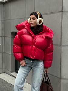 GRACE COLLECTION Gilet matelassé pour femme en peau de mouton bleu marine avec col à capuche et fermeture éclair, idéal pour l'automne, manches longues en denim - Product Image 2