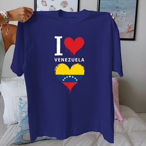 Camiseta de Mujer de Algodón 100% con Estampado Informal de Corazón de Venezuela, Ajuste Cómodo - Product Image 1