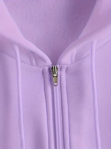 Sudadera con capucha y cremallera unisex morada, de corte holgado, informal, de forro polar, de longitud regular, color liso, para otoño, a precio competitivo. - Product Image 5
