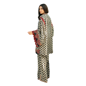 Gedrukt gestikte pak dames casual Pakistaanse stijl katoenen jurk - Product Image 1