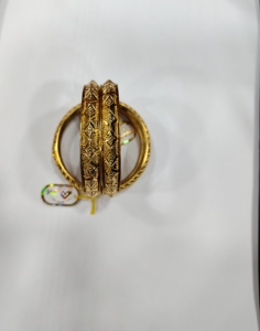 22K <b>Solid</b> <b>Gold</b> Carved <b>Bangles</b> Pair Traditional Indian Kangan Bridal Engagement Wedding Party Gift Fine Jewelry 10 GM LISA - Product Image 3