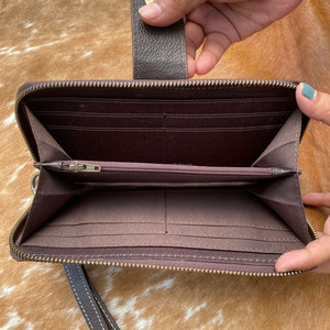 Hot Sale Western Hair on & Hand Tooled Leather Turquoise Floral Wristlet <b>Wallet</b> for Women's Western Cowhide Credit <b>Card</b> <b>Wallets</b> - Product Image 6