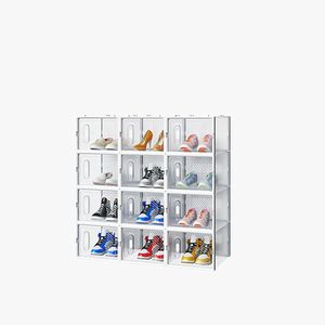 White Plastic Mesh <b>Shoe</b> <b>Storage</b> Box Big Size 12PCS 36*28*21cm Freely Combinable for Door <b>Storage</b> Pack of 12 - Product Image 3