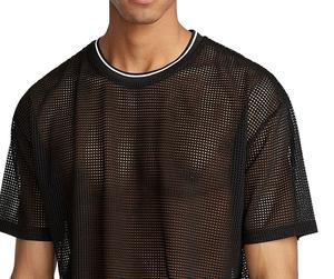 Camiseta de malla transparente holgada y transpirable para hombre, con cuello redondo, para gimnasio y entrenamiento al aire libre, estilo veraniego. - Product Image 3