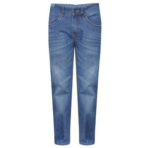 Pantalones vaqueros de mezclilla para hombre, corte ajustado, lavado a la piedra, cintura alta, pierna recta, informales, de algodón, para otoño, servicio OEM, con cierre de cremallera - Product Image 4